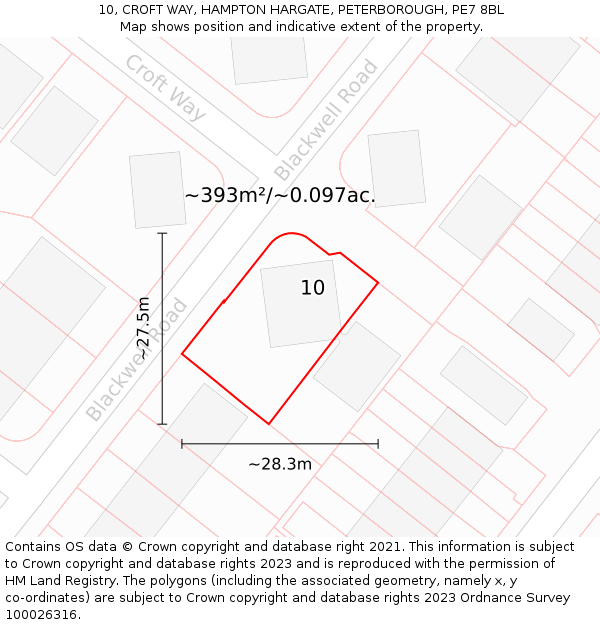 10, CROFT WAY, HAMPTON HARGATE, PETERBOROUGH, PE7 8BL: Plot and title map