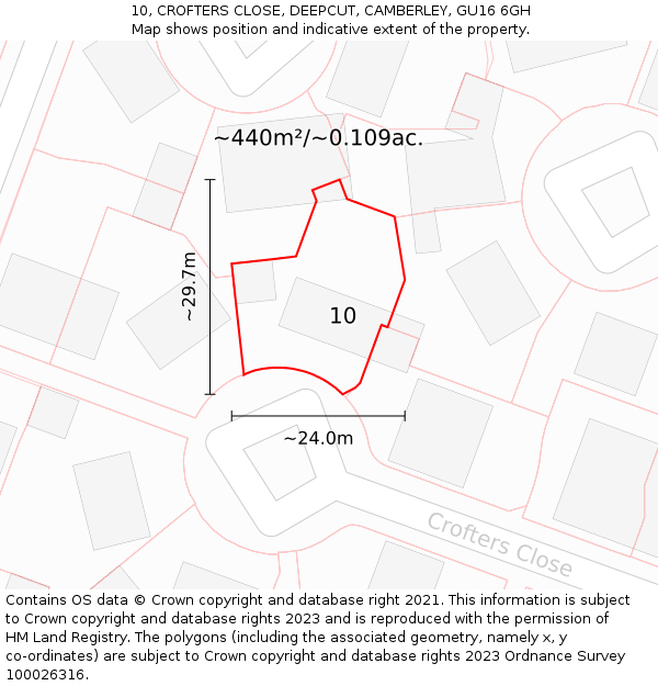 10, CROFTERS CLOSE, DEEPCUT, CAMBERLEY, GU16 6GH: Plot and title map