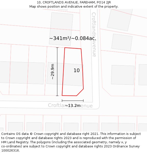 10, CROFTLANDS AVENUE, FAREHAM, PO14 2JR: Plot and title map