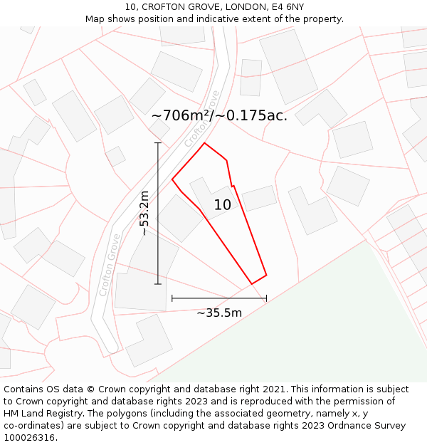 10, CROFTON GROVE, LONDON, E4 6NY: Plot and title map