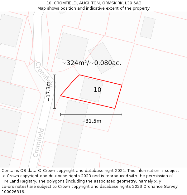 10, CROMFIELD, AUGHTON, ORMSKIRK, L39 5AB: Plot and title map