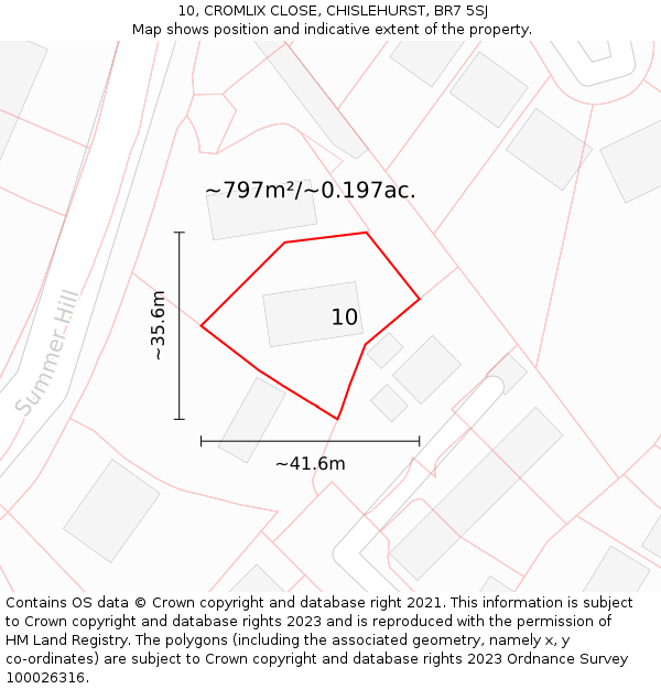 10, CROMLIX CLOSE, CHISLEHURST, BR7 5SJ: Plot and title map