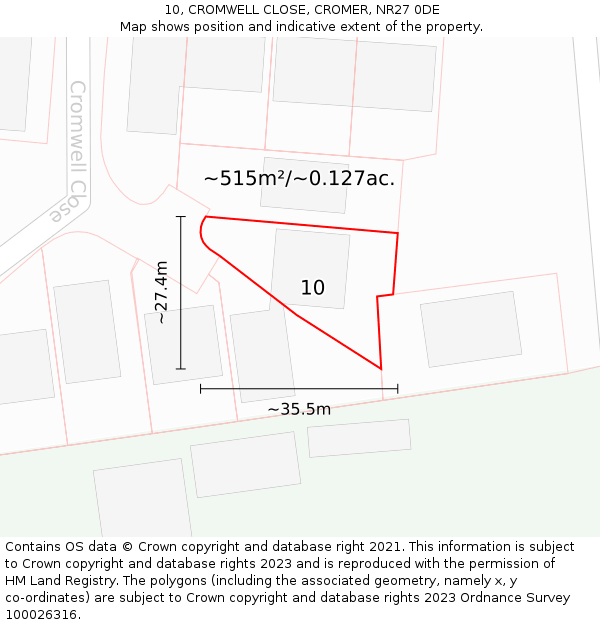 10, CROMWELL CLOSE, CROMER, NR27 0DE: Plot and title map