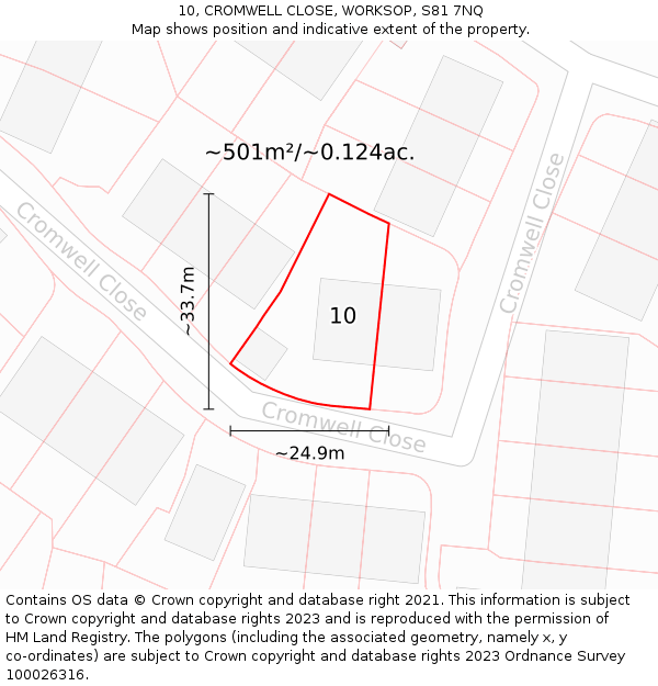 10, CROMWELL CLOSE, WORKSOP, S81 7NQ: Plot and title map