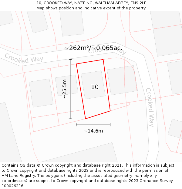10, CROOKED WAY, NAZEING, WALTHAM ABBEY, EN9 2LE: Plot and title map