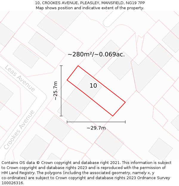 10, CROOKES AVENUE, PLEASLEY, MANSFIELD, NG19 7PP: Plot and title map