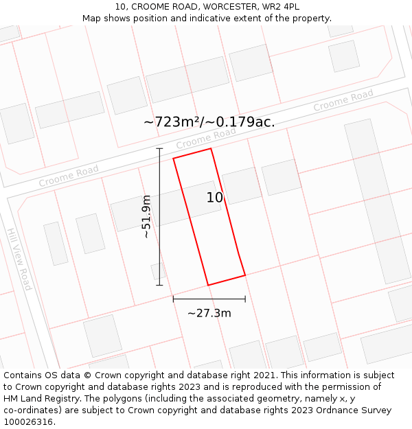 10, CROOME ROAD, WORCESTER, WR2 4PL: Plot and title map