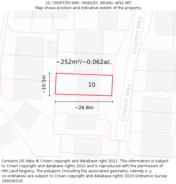 10, CROPTON WAY, HINDLEY, WIGAN, WN2 4RT: Plot and title map