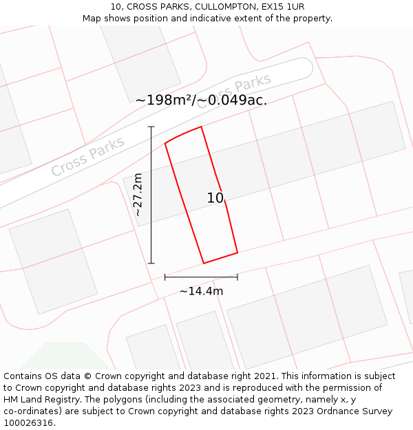10, CROSS PARKS, CULLOMPTON, EX15 1UR: Plot and title map