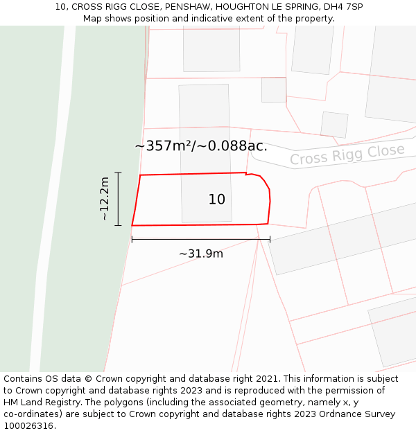 10, CROSS RIGG CLOSE, PENSHAW, HOUGHTON LE SPRING, DH4 7SP: Plot and title map