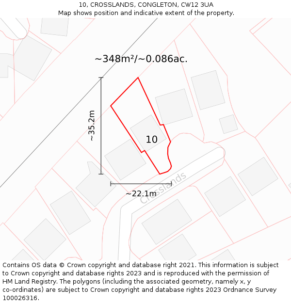 10, CROSSLANDS, CONGLETON, CW12 3UA: Plot and title map