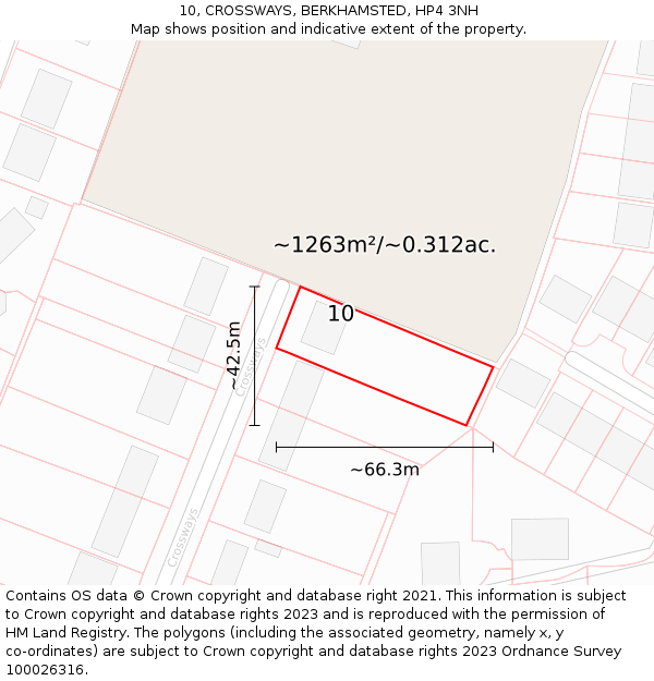 10, CROSSWAYS, BERKHAMSTED, HP4 3NH: Plot and title map