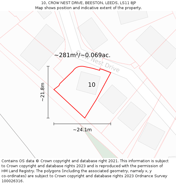 10, CROW NEST DRIVE, BEESTON, LEEDS, LS11 8JP: Plot and title map