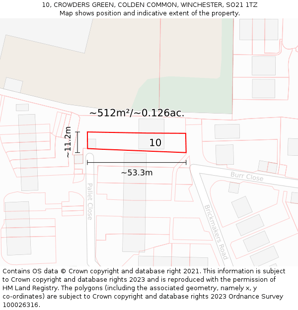 10, CROWDERS GREEN, COLDEN COMMON, WINCHESTER, SO21 1TZ: Plot and title map