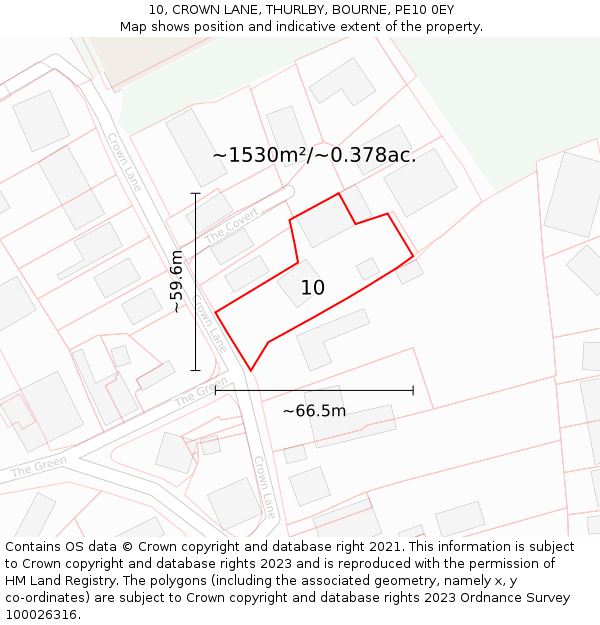 10, CROWN LANE, THURLBY, BOURNE, PE10 0EY: Plot and title map