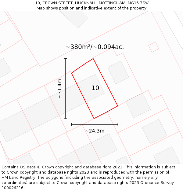 10, CROWN STREET, HUCKNALL, NOTTINGHAM, NG15 7SW: Plot and title map