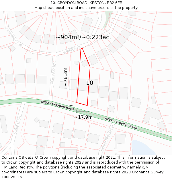 10, CROYDON ROAD, KESTON, BR2 6EB: Plot and title map