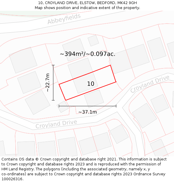 10, CROYLAND DRIVE, ELSTOW, BEDFORD, MK42 9GH: Plot and title map