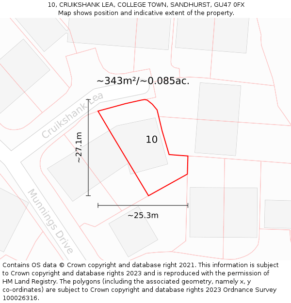 10, CRUIKSHANK LEA, COLLEGE TOWN, SANDHURST, GU47 0FX: Plot and title map