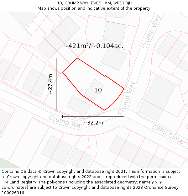 10, CRUMP WAY, EVESHAM, WR11 3JH: Plot and title map