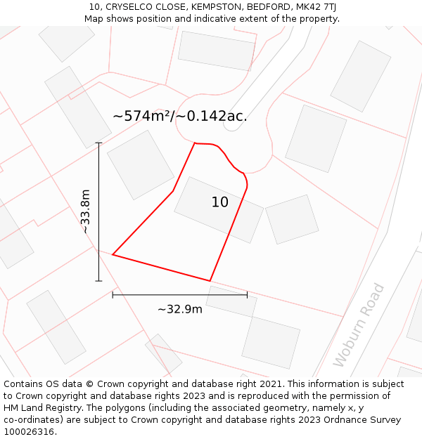 10, CRYSELCO CLOSE, KEMPSTON, BEDFORD, MK42 7TJ: Plot and title map