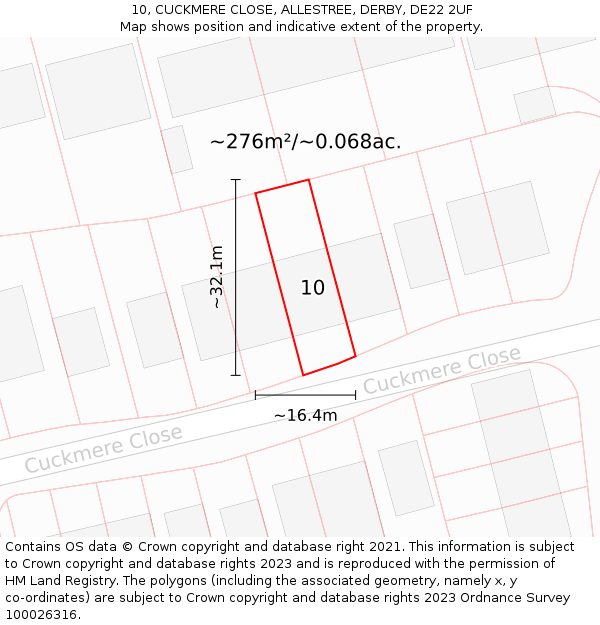 10, CUCKMERE CLOSE, ALLESTREE, DERBY, DE22 2UF: Plot and title map