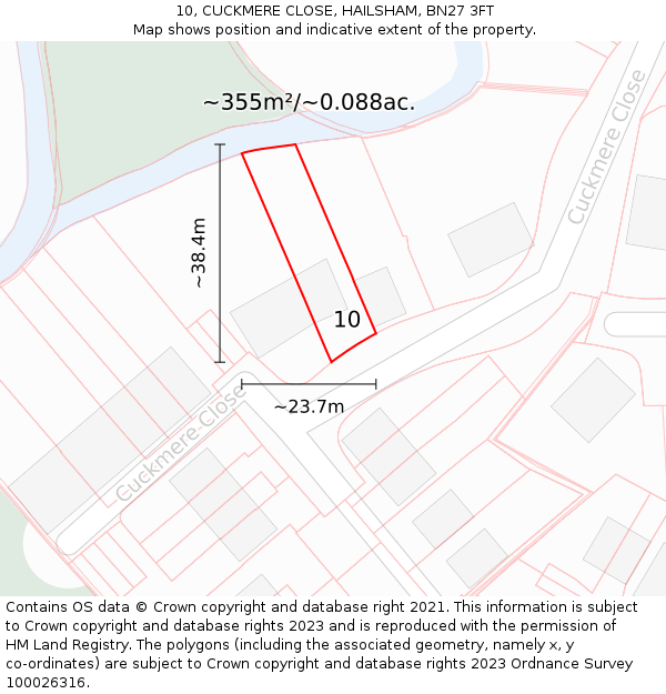 10, CUCKMERE CLOSE, HAILSHAM, BN27 3FT: Plot and title map