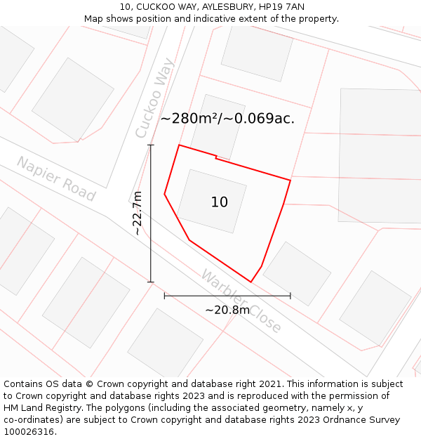 10, CUCKOO WAY, AYLESBURY, HP19 7AN: Plot and title map