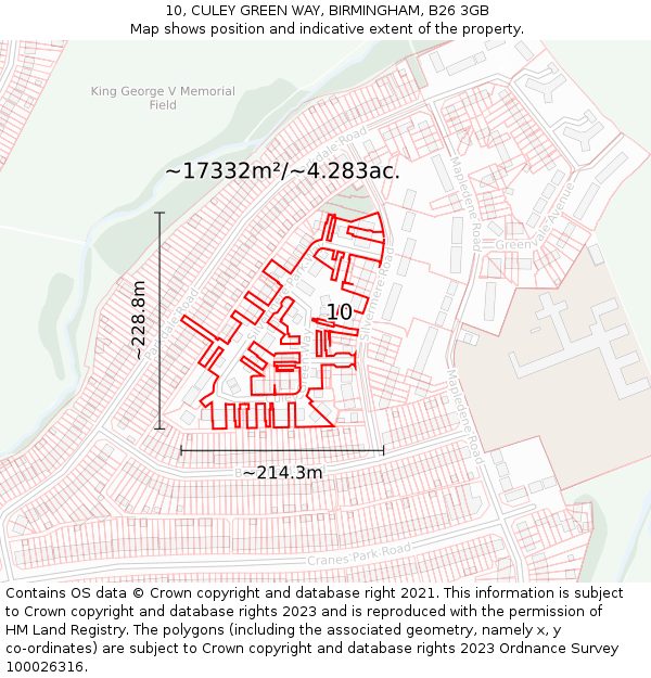 10, CULEY GREEN WAY, BIRMINGHAM, B26 3GB: Plot and title map