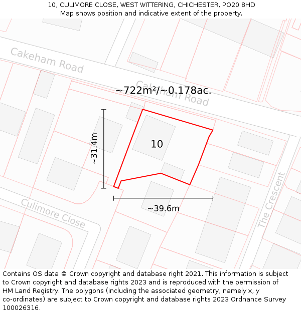10, CULIMORE CLOSE, WEST WITTERING, CHICHESTER, PO20 8HD: Plot and title map