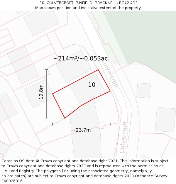 10, CULVERCROFT, BINFIELD, BRACKNELL, RG42 4DF: Plot and title map