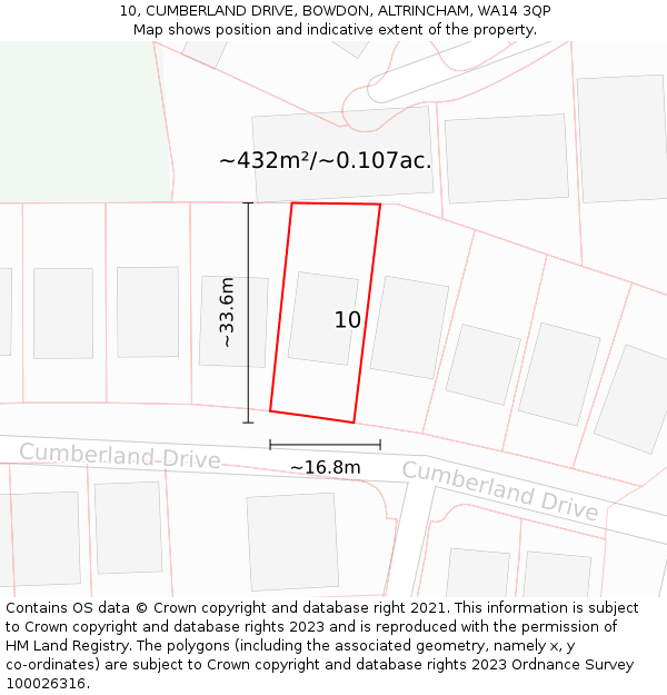 10, CUMBERLAND DRIVE, BOWDON, ALTRINCHAM, WA14 3QP: Plot and title map