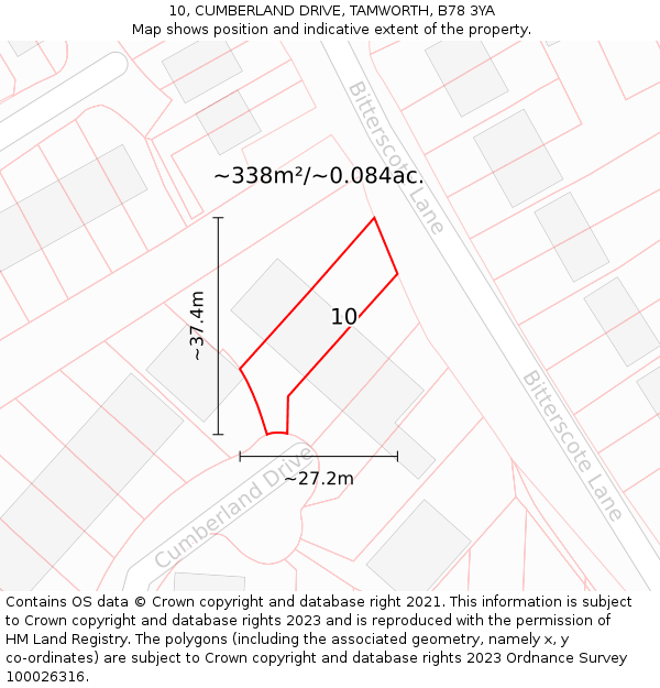 10, CUMBERLAND DRIVE, TAMWORTH, B78 3YA: Plot and title map