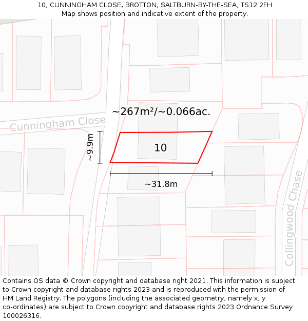 10, CUNNINGHAM CLOSE, BROTTON, SALTBURN-BY-THE-SEA, TS12 2FH: Plot and title map