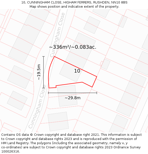 10, CUNNINGHAM CLOSE, HIGHAM FERRERS, RUSHDEN, NN10 8BS: Plot and title map