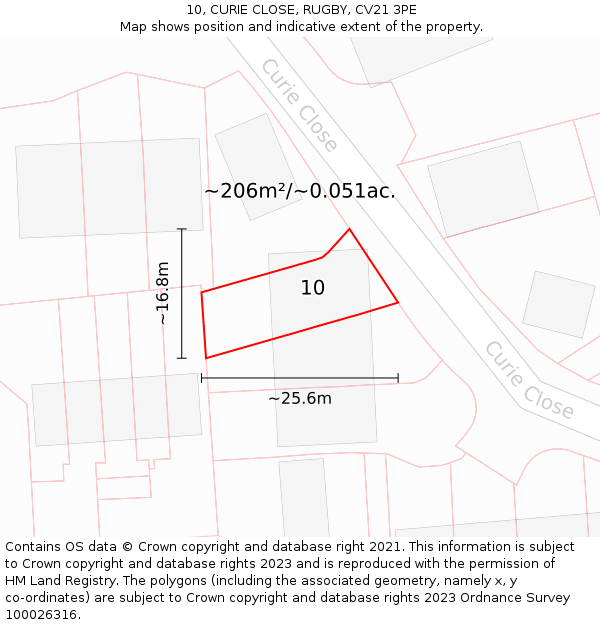 10, CURIE CLOSE, RUGBY, CV21 3PE: Plot and title map