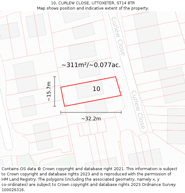 10, CURLEW CLOSE, UTTOXETER, ST14 8TR: Plot and title map