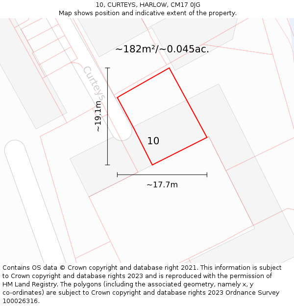10, CURTEYS, HARLOW, CM17 0JG: Plot and title map