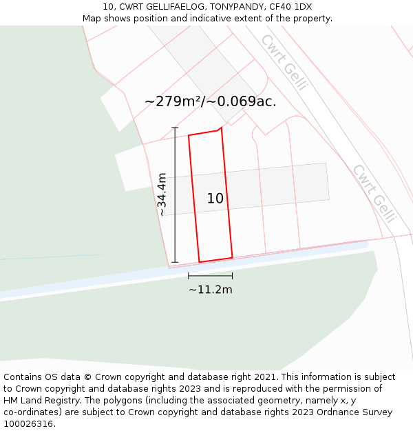 10, CWRT GELLIFAELOG, TONYPANDY, CF40 1DX: Plot and title map
