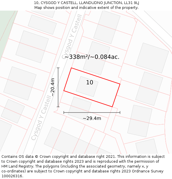 10, CYSGOD Y CASTELL, LLANDUDNO JUNCTION, LL31 9LJ: Plot and title map