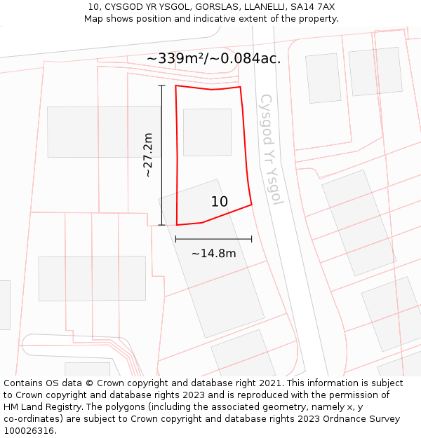 10, CYSGOD YR YSGOL, GORSLAS, LLANELLI, SA14 7AX: Plot and title map