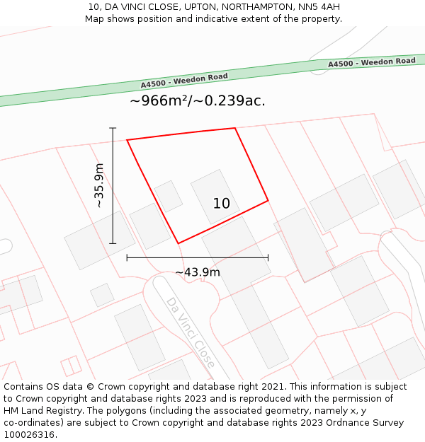 10, DA VINCI CLOSE, UPTON, NORTHAMPTON, NN5 4AH: Plot and title map