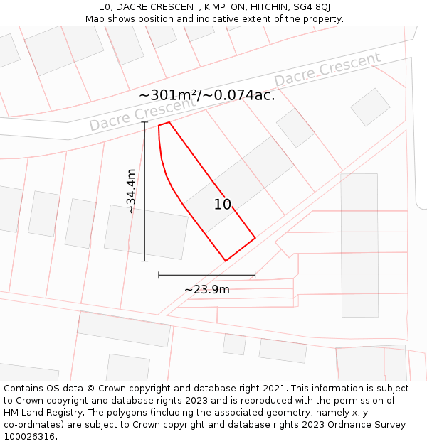 10, DACRE CRESCENT, KIMPTON, HITCHIN, SG4 8QJ: Plot and title map