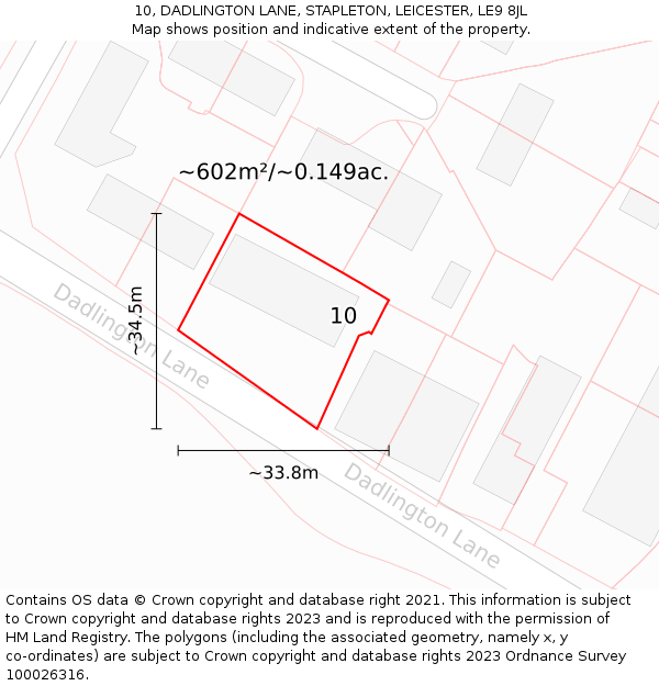 10, DADLINGTON LANE, STAPLETON, LEICESTER, LE9 8JL: Plot and title map