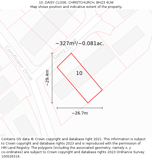 10, DAISY CLOSE, CHRISTCHURCH, BH23 4UW: Plot and title map