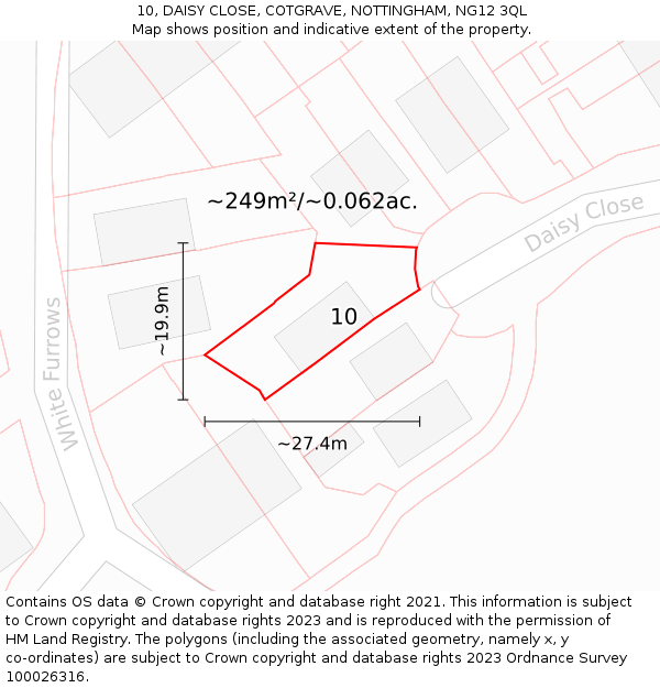 10, DAISY CLOSE, COTGRAVE, NOTTINGHAM, NG12 3QL: Plot and title map