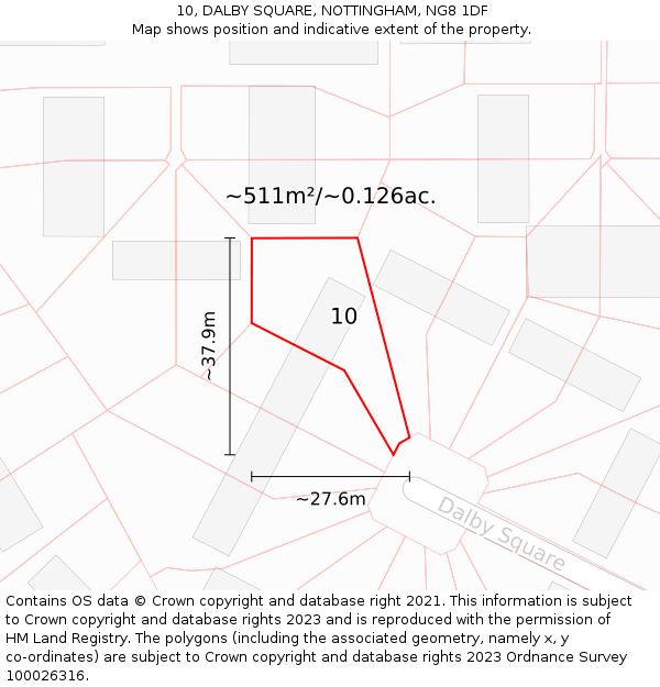 10, DALBY SQUARE, NOTTINGHAM, NG8 1DF: Plot and title map