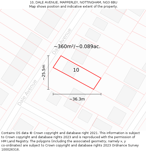 10, DALE AVENUE, MAPPERLEY, NOTTINGHAM, NG3 6BU: Plot and title map