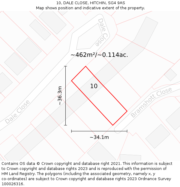 10, DALE CLOSE, HITCHIN, SG4 9AS: Plot and title map