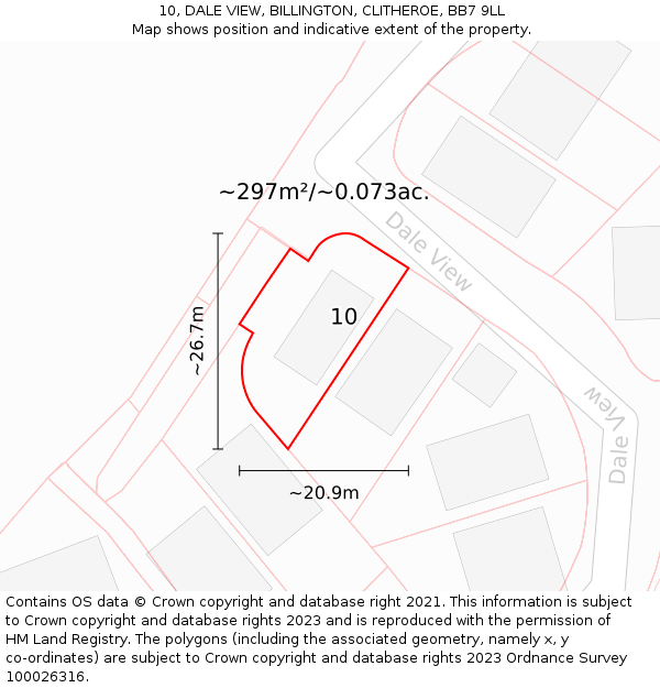 10, DALE VIEW, BILLINGTON, CLITHEROE, BB7 9LL: Plot and title map
